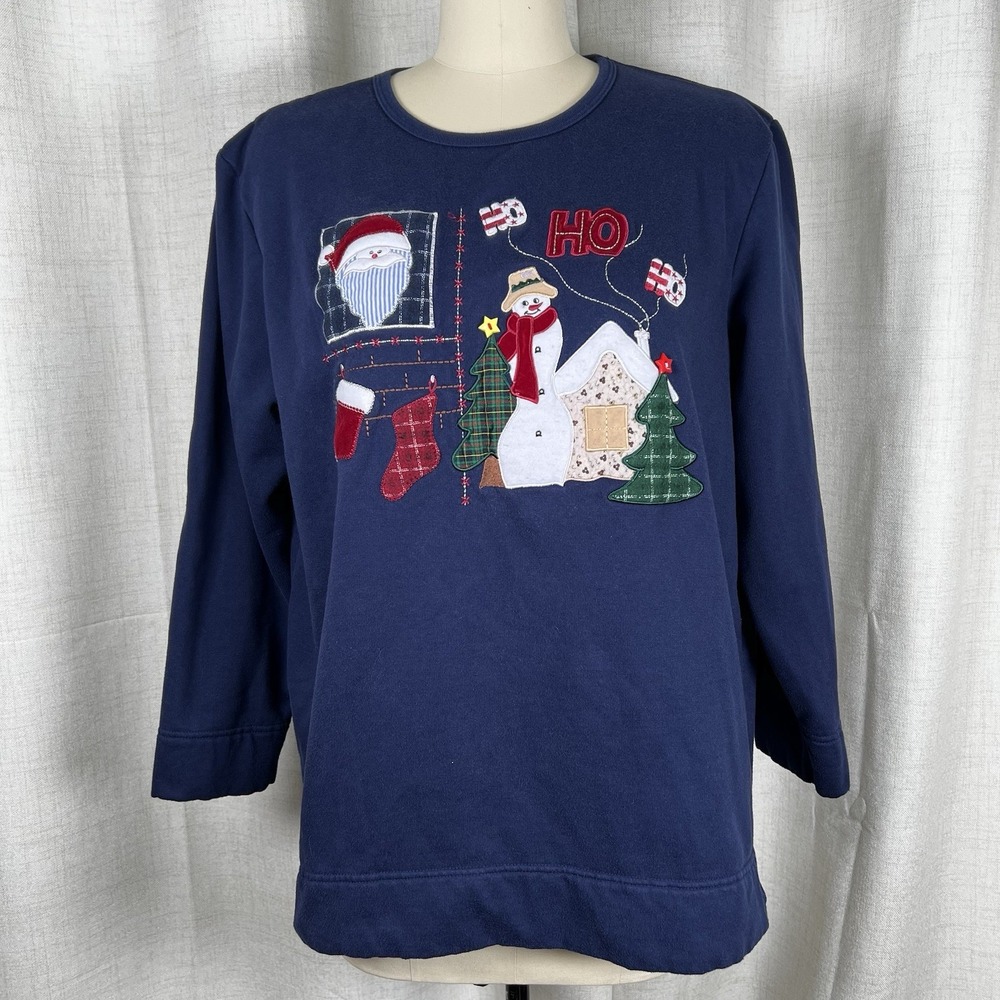 Vintage Bobbie Brooks Grandma Christmas Sweatshirt‎ Womens XL Embroidered Crew